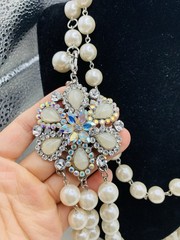 Dazzling AB Rhinestone Vintage Hollywood Glamorous Layered Faux Pearl Necklace