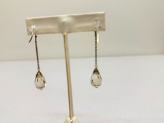 Vintage Earrings Drop Dangle Silver Tone faceted Crystal Briolette Stones Long