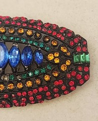 Czechoslovakian Brooch Art Deco Vintage 2 5/8″ Wide Colorful Rhinestones