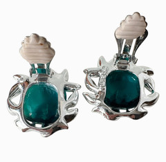 Vtg Sarah Coventry Holiday Ice Earrings Emerald Green Rhinestone Clip-On 1960s