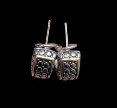 Vintage 925 Sterling Silver Dot Two Toned Half Hoop Earrings Pierced