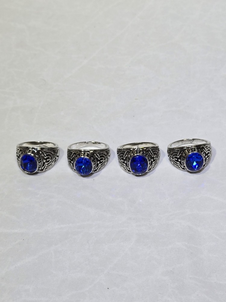 4pc Lot Size 12 Men US Army Military Rings Blue Sapphire Simulated Stone Bulk