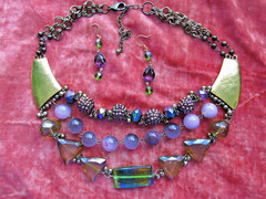 Vintage Statement Necklace Chunky Multi Strand Beads Glass & Lucite AB Chain