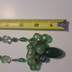 Vtg Green Glass Plastic Beads Metal Disks 28″ Inches Chip Large Bead Millefiori