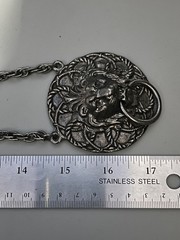 Vintage Victorian Revival Silver-tone Pewter Double Lion Door Knocker Necklace
