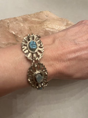 Vintage Egyptian Revival Turquoise Scarab Silver Filigree Bracelet/Earrings Set