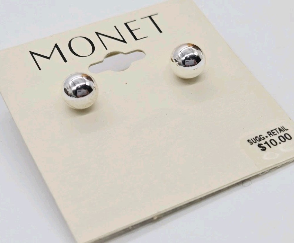 MONET Earrings Silver tone Ball Vintage .25 elegant Round BB Ball