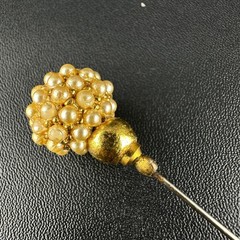 Vintage Hat Stick Pin Gold Tone Faux Seed Pearl Cluster Studded Head 4.25″