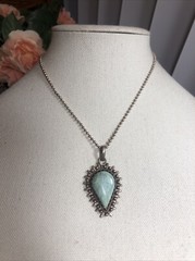 18. Sterling 925 Greenish Turquoise stone Ball link Chain Pendant Necklace 16″