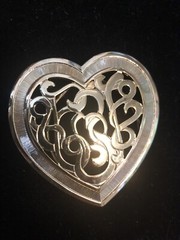 Vintage Large Gold Tone Open Work Heart Scarf Slide Clip