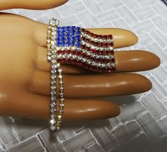 Oversized 3 1/8″ Vintage Red White Blue Rhinestone USA American Flag Brooch Pin