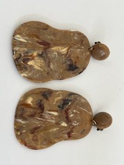 Brown Marbled Lucite Plastic Drop Dangle Clip-on Earrings 3.5 Inches Boho Rainbo