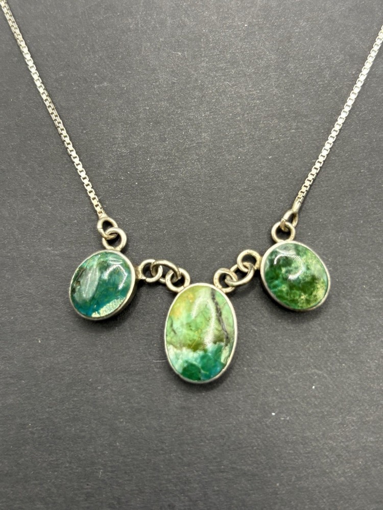 Vintage 15″ Sterling Silver Green Turquoise Necklace 925 6 Grams G3