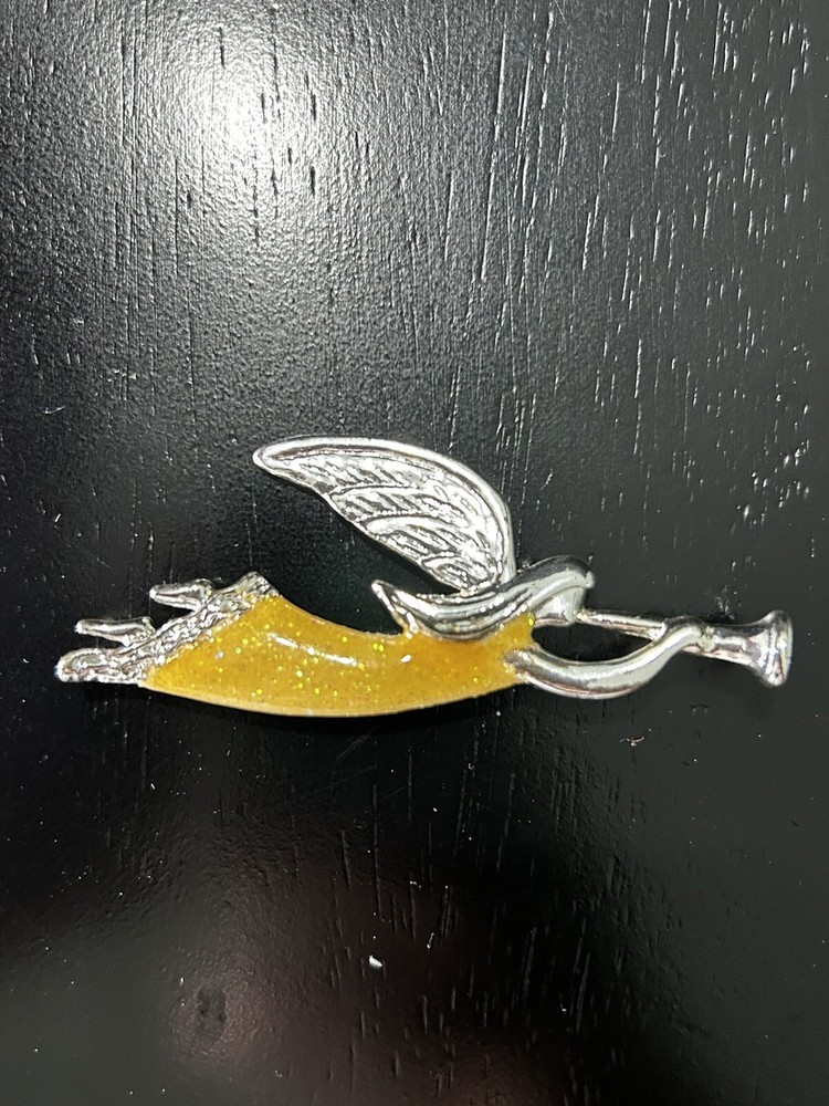 Vintage Brooch Pin AAI Angel Trumpeting Glitter Pearlescent Silver Tone Holiday