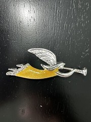 Vintage Brooch Pin AAI Angel Trumpeting Glitter Pearlescent Silver Tone Holiday