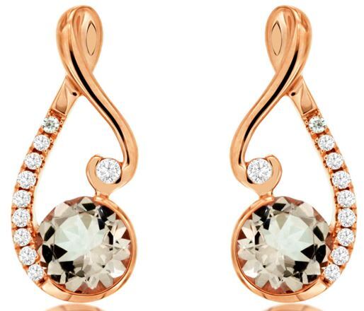 .99CT DIAMOND & AAA MORGANITE 14KT ROSE GOLD ROUND SMEI BEZEL HANGING EARRINGS