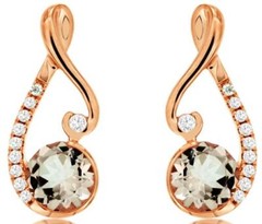 .99CT DIAMOND & AAA MORGANITE 14KT ROSE GOLD ROUND SMEI BEZEL HANGING EARRINGS