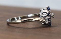 Vintage 10K White Gold Art Deco Style Sapphire & Diamond Cluster Ring