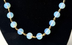 Opalite Gold Bead Bracelet Necklace 19” Earrings 2” Vintage