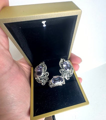Vintage 1974 Soviet Silver 875 Set Alexandrite Color Change Filigree Kharkiv 4ХЮ