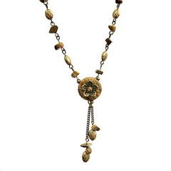 Vintage Tigers Eye Wire Wrapped Pendant Necklace