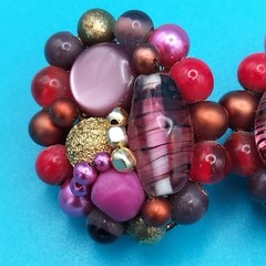 Vintage Japan Multi-Color Clip On Cluster Beaded Earrings Boho Chic