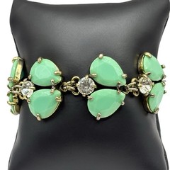 Leslie Danzis Bracelet Pale Green Double Teardrop & Clear Rhinestone Link Chunky