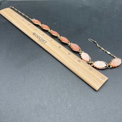 Vintage Pink Thermoset Station Necklace Gold Tone Mid Century Choker