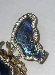 Vintage Gold Tone Butterfly Brooch, with Trember Abalone Wings Missing Zircons