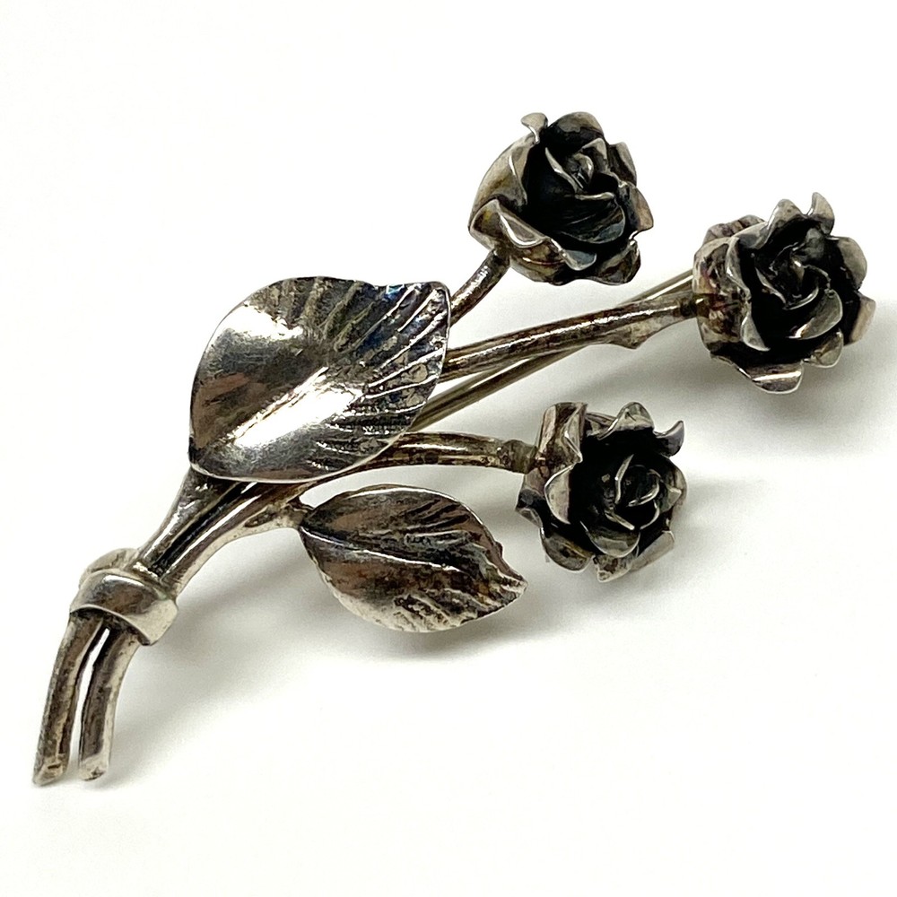 Vintage Teka Rose Flower Brooch 835 Silver Germany Signed Theodore Klotz