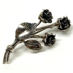 Vintage Teka Rose Flower Brooch 835 Silver Germany Signed Theodore Klotz