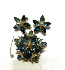 FOR REPAIR Rhinestone Jewelry Set Earrings Brooch Star Burst Estate Glam