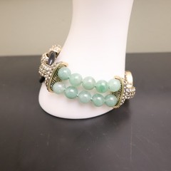 Heidi Daus bracelet Art Deco imitation jade and onyx green glass beads signed