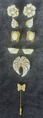 Vintage Signed Trifari Necklace & Earring Set w/4 earring pairs, 1 Brooch, 1 Pin