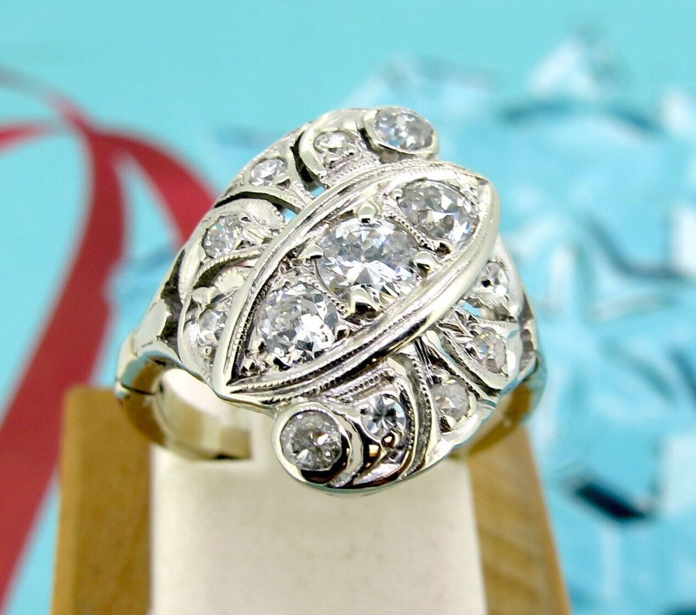 Art Deco Style Cluster Wedding Ring 2 Ct Lab Created Diamond 14k White Gold Over