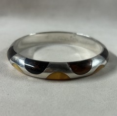 VTG MCM Scandinavian Design Sterling Silver Baltic Amber Inlay Bangle Bracelet