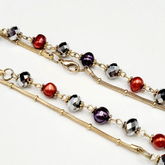 Colorful Burgundy and Plum Pearl with Crystal Beaded Long Station Necklace 36 in
