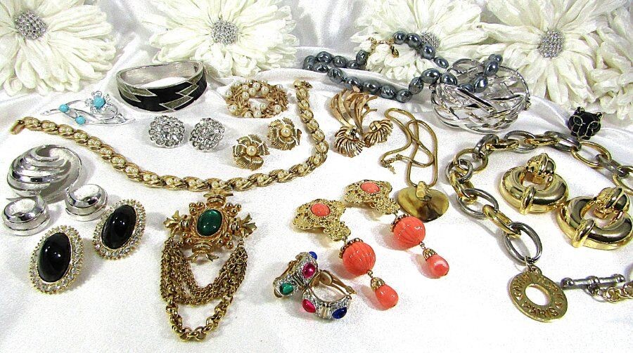 Vintage Jewelry Lot Many Trifari plus Monet KJL Barrera Coventry Rhinestone too