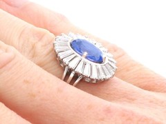 2.75Ct Ceylon Sapphire and 2.88Ct Diamond, 18k White Gold Cluster Ring
