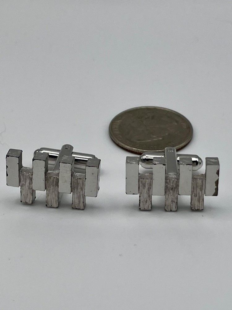 Vintage Dante Silver Tone Brutalist Cufflinks Mid Century Modern Architectural