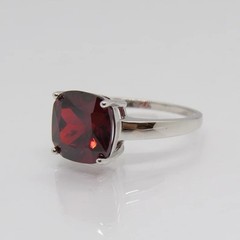 Elegant Argentium Silver 935 Red Garnet Cushion Cut Ring Jewelry Gift Sz 4 To 14