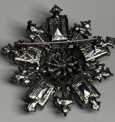 Vintage Brooch Pot Metal Glass Acrylic Blue Rhinestones Flower Starburst