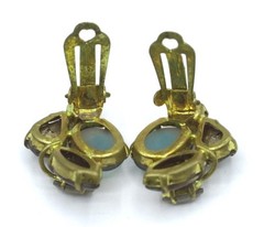 Vintage West Germany Earrings Shades of Green Rhinestones Blue Signed Jewelry