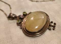 Vintage Prehnite and Peridot Sterling Pendant Necklace