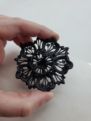 Vintage HUGE JET Black Japanned RHINESTONES Mourning BROOCH PIN FLOWER 2.5″