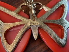 Vintage Trifari Butterfly Necklace Orange Acrylic Smaller Gold Tone