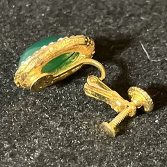 Rare Vintage Jomaz Emerald Glass Cabochon Earrings and Pendant 3pc Set