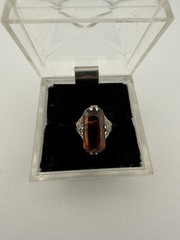 Art Deco Vintage Belais 10k Gold Ring Size 4.25 Brown Colored Set