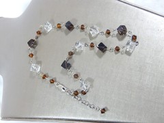 925 STERLING SILVER ROCK CRYSTAL & SMOKY QUARTZ MODERNIST CUBIST 18″ NECKLACE