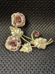2 VTG Sterling Silver Flower Brooches. One W/ 12k Gold Filled And Glass Crystals